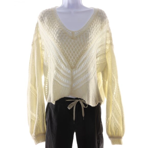 Free People Women's Open Knit V-Neck Sweater • S • Cream - Picture 1 of 14